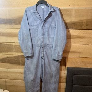 VIntage 60’s Sears Leisure Sz 38R Coveralls Jumpsuit Blue White Striped worn in
